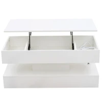 Tavolino da salotto moderno con illuminazione LED e spazio a scomparsa, 100x50x42 cm, Bianco(m-6)