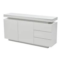 Madia moderna minimal e lucida con 2 ante e 3 cassetti, 140x35x72.5 cm, Bianco(m-8)