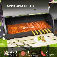 Outsunny Barbecue a Carbone con Coperchio e Affumicatore, BBQ da Giardino con Ripiani e Ruote 124x53x104 cm, Nero(m-5)
