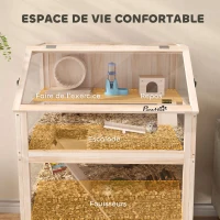 PawHut Cage pour hamster habitat pour rongeur 3 étages avec panneau acrylique et roue 80x53x117cm effet bois naturel(m-4)