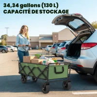 Outsunny Chariot de Jardin Pliable 130L avec Roues, Remorque Robuste avec Freins, Poignée Réglable, vert(m-4)