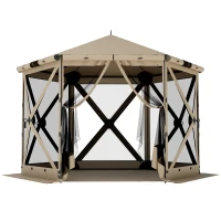 Outsunny 3 m x 2,6 m Sechseck-Pavillon mit 6 Seiten und Tragetasche, wasserdicht, UV-beständig, Partyzelt(m-1)