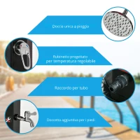 Outsunny Doccia Solare Esterna 35L, Doccia da Giardino, Spiaggia, Piscina, con Doccetta e Rubinetto, Termometro Integrato, Acqua Fredda e Calda, Max. 55°C, PVC ABS, 17,5l x 14,5l x 216H cm, Nero(m-4)