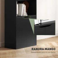 HOMCOM Estantería para Libros de 6 Niveles Librería con Puertas 4 Estantes Abiertos para Salón Estudio 59x29x180 cm Negro(m-6)