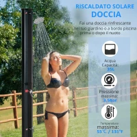 Outsunny Doccia Solare Esterna 35L, Doccia da Giardino, Spiaggia, Piscina, con Doccetta e Rubinetto, Termometro Integrato, Acqua Fredda e Calda, Max. 55°C, PVC ABS, 17,5l x 14,5l x 216H cm, Nero(m-3)