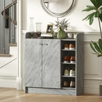 HOMCOM Meuble de rangement à chaussures pour entrée avec 4 compartiments ouverts et placard double porte - étagère réglable(m-10)