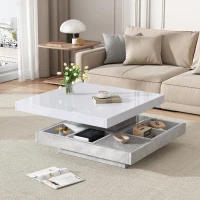 Tavolino da caffè lucido e girevole a 2 livelli con ripiano portaoggetti, 70x70x36 cm, Bianco(m-1)