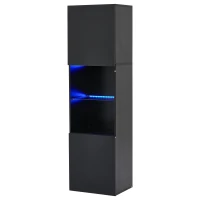 Vetrina per collezione con illuminazione LED e ripiano in vetro, 45x35x160 cm, Nero(m-13)