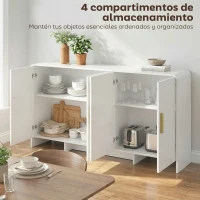 HOMCOM Aparador de Cocina con 4 Estantes 4 Puertas de Cierre Suave Mueble para TV de 72 Pulgadas 152x40x80 cm Blanco(m-5)