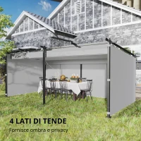 Outsunny Pergola giardino esterno 3 x 6 m pergola scorrevole retrattile con pareti laterali, copertura solare UPF30+, grigio(m-3)