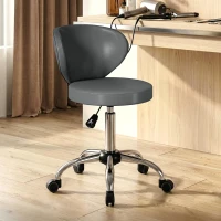 HOMCOM Taburete con ruedas, taburete de masaje en PU con altura regulable 73-88 cm y respaldo, giratorio 360°, gris(m-4)