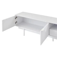 Mobile TV moderno con motivi a righe e ripiani aperti, in truciolato, 200x40x51 cm, Bianco(m-10)