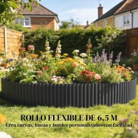 Outsunny Valla de Jardín Metálica 650x20 cm de Acero Galvanizado Resistente para Huerto Patio Terraza Césped Gris Oscuro(m-6)