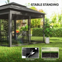 Outsunny 3 x 3(m) Pop Up Gazebo, Double-roof Garden Tent with Netting and Carry Bag, Party Event Shelter, Black(m-6)