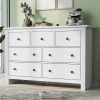 Madia credenza minimal portaoggetti con 7 cassetti, 152x40x88.5 cm, Bianco(m-6)