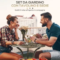 Outsunny Set da Esterno 3pz in Alluminio con 2 Sedie da Giardino e Tavolino Rotondo con Foro per Ombrellone, Bronzo(m-6)