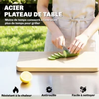 Outsunny Desserte Jardin à 3 Niveaux, Plan de Travail Inox, Roues, Crochets, Panier Amovible, Poignée Latérale, 114x61x81cm, Noir(m-4)