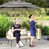 Outsunny Divano da giardino con cuscini e cuscini 2 posti in rattan intrecciato, divano per esterni con braccioli naturale(m-5)