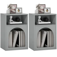 HOMCOM Lot de 2 tables de chevet, table de nuit avec compartiments ouverts, design arqué, 40 x 30 x 60 cm, gris(m-7)