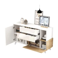 Credenza moderna con spazio contenitore, in Truciolato, 130x40x70 cm, Bianco e color Legno(m-15)