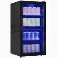 HOMCOM Mini Kühlschrank 93L Kühlbox mit Glastür, verstellbaren Regalen, LED, Temperaturregelung, 47,2 x 43,7 x 83,3 cm Schwarz(m-10)