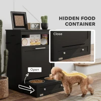 PawHut Pet Feeder Station, Dog, Cat Storage Container, with Raised Bowls, Hanger, Cabinet - Black(m-6)