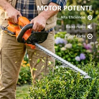 Outsunny Cortador de Sebes a Bateria 18V com Bateria de 2000mAh Lâmina de Dupla Ação 51 cm Motor sem Escovas e Carregador Laranja(m-4)