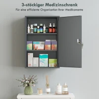 kleankin Wand-Medizinschrank, Badezimmerschrank mit 3 Regalböden, 2 Schlüsseln, 40 x 18 x 60 cm, Grau(m-5)