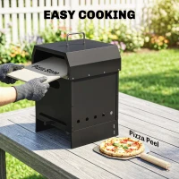 Outsunny 3-in-1 Outdoor Pizzaoven Houtgestookt Pizza Oven 2-laags Oven met Oxford Hoes Pizzasteen Handgrepen Pizzaschep(m-6)