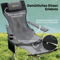 Outsunny 2er Set Campingstuhl faltbar Angelstuhl mit abnehmbar Fußstütze Getränkehalter belastbar 120 kg Grau(m-4)