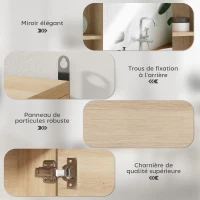 HOMCOM Meuble salle de bain avec miroir, placard à portes et 6 compartiments ouverts, 60 x 14,5 x 49,4 cm, bois naturel(m-5)