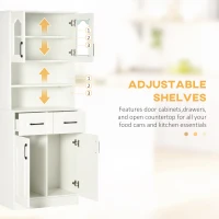 HOMCOM Kitchen Cupboard, Freestanding Storage Cabinet with 2 Adjustable Shelves, 2 Drawers and Open Counter for Living Room, Dining Room, 168cm, White(m-5)