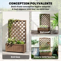 Outsunny Jardinière avec treillis, bac à fleurs, pour plantes grimpantes, légumes, fleurs, en bois massif, 70x28x117cm café foncé(m-4)