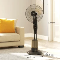 HOMCOM Ventilator cu Nebulizator și Rezervor 3,2L, 3 Moduri și 3 Viteze, Ventilator cu Oscilație 70°, Înclinare 10°, Temporizator 7,5h, Telecomandă, 75W, 120cm(m-3)