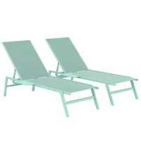 Outsunny Set 2 Lettini Prendisole Regolabili in 5 Posizioni con Tavolino Laterale e 2 Ruote, in Metallo e Poliestere, Verde(m-1)