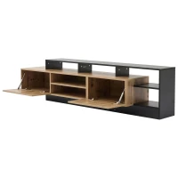 Dulap TV modern, cu iluminare LED și spațiu de depozitare deschis, 190x40x48,5 cm, Negru + Culoare naturală(m-12)