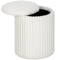 HOMCOM Opberghocker met omkeerbaar deksel, moderne cord-zitpoef voor woonkamer en slaapkamer, wit(m-10)