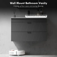 HOMCOM Szafka łazienkowa wisząca z umywalką ceramiczną, nowoczesna szafka pod umywalkę z 2 szufladami z cichym domykiem, czarna(m-4)