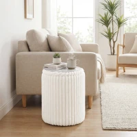 HOMCOM Opberghocker met omkeerbaar deksel, moderne cord-zitpoef voor woonkamer en slaapkamer, wit(m-7)