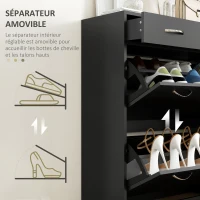 HOMCOM Meuble à chaussures 2 tiroirs et 2 portes abattantes avec étagère réglable, poignées alu. 80 x 30 x 91,5 cm, Noir(m-6)