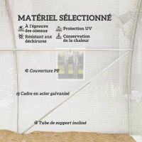Outsunny Serre de jardin tunnel 9 m² 4 fenêtres, porte zippée enroulable châssis acier galvanisé, bâche PE 3 x 3 x 2 m blanc(m-4)