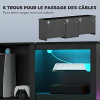 HOMCOM Meuble TV avec éclairage LED pour télévision jusqu'à 65 pouces, 160cm avec étagères en verre réglables, noir(m-7)