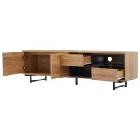 Mobile TV moderno portaoggetti con ripiani aperti, in truciolato, 173x38x48 cm, Color legno(m-12)