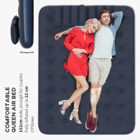 Outsunny Materac powietrzny dla 2 osób, z pompką ręczną, miękki i wytrzymały, 203x152x22cm, Niebieski(m-4)