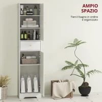 HOMCOM Armadietto Alto da Bagno Stretto con 2 Porte Arco Cassetto e Ripiani Regolabili Moderno 40x29,5x170 cm Bianco(m-4)