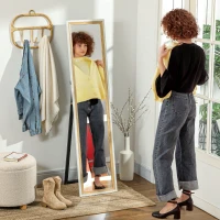 HOMCOM Miroir de sol pleine longueur miroir sur pied avec cadre en effet bois, montage sol, suspendu, appuyé, 157 x 37 cm blanc(m-10)