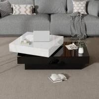 Tavolino da salotto girevole a 2 livelli con piano lucido, 103x60x35,5 cm, Bianco e Nero(m-5)