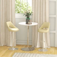 HOMCOM Table de bar ronde table haute cuisine réglable en hauteur 69-91 cm plateau pivotante à 360° blanc et argenté(m-10)