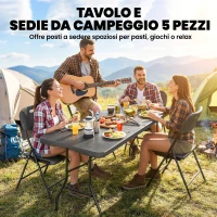 Outsunny Set Tavolo e Sedie da Campeggio 5pz con Tavolino Pieghevole e 4 Sedie, in HDPE e Metallo Nero(m-4)