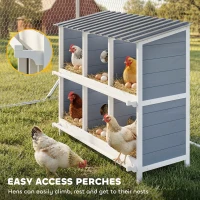 PawHut Legnest voor kippen, verhoogd houten kippennest met 6 compartimenten, 4 zitstokken voor kleine dierenhok, 102 x 50 x 91 cm, grijs(m-6)